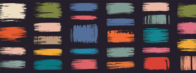 Assortment of Colorful Grungy Brush Stroke Rectangles on Dark Background brush strokes paint