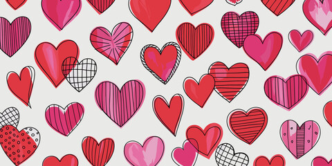 Assortment Of Hand Drawn Hearts In Red And Pink With White Background love valentine