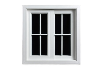 Fototapeta premium A classic double-pane window with white framing and divided glass panes, designed for residential or commercial buildings, set against a transparent background