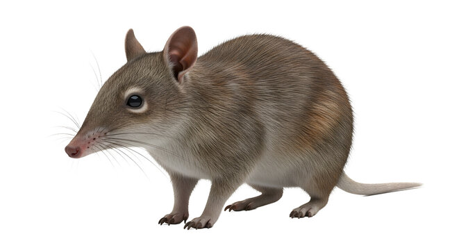 Isolated long-nosed potoroo a small marsupial standing on a white background