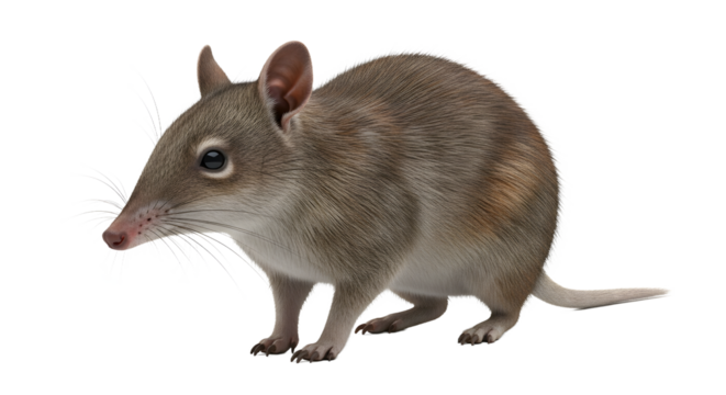Isolated long-nosed potoroo a small marsupial standing on a white background