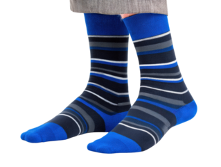 Stylish striped socks in blue and gray tones, perfect for adding pop of color to any outfit