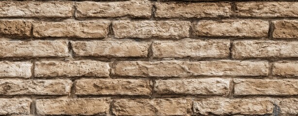 Fototapeta premium The Brick Wall Texture Showing Weathered Rustic Tan Bricks and Rough Mortar Surface