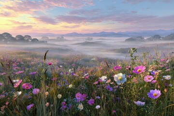 Colorful Floral Field At Sunrise