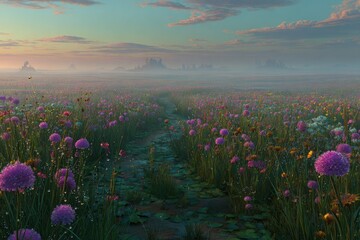 Colorful Floral Field At Sunrise