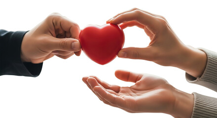 Fototapeta premium Two Hands Exchanging a Red Heart Symbolizing Love, Care, or Donation