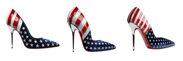 Set for Stylish High Heel Shoe with American Flag Design isolated on transparent background