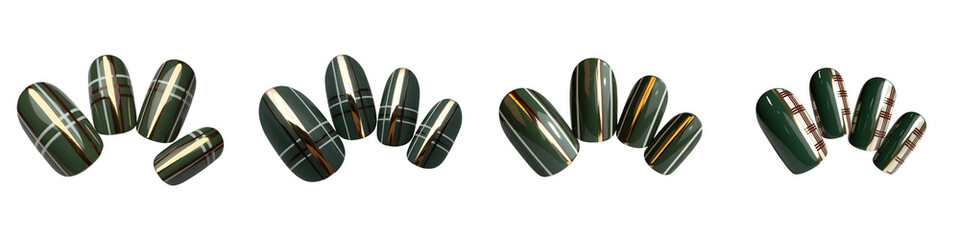 Set for Collection of Polished Green Cat Eye Gemstones isolated on transparent background