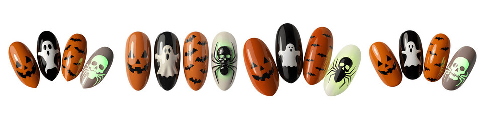 Set for Spooky and Fun Halloween Themed Nail Art isolated on transparent background