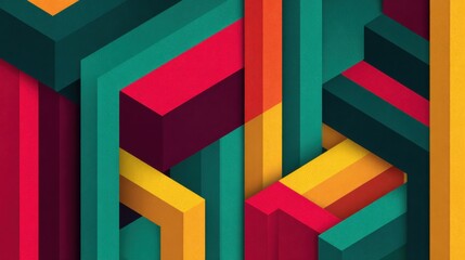 Vibrant Geometric Shapes in Bold Colors with Intricate Layering and Depth for Modern Design and Creative Projects