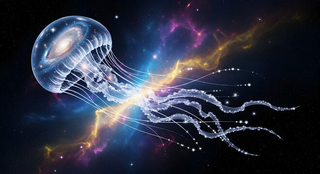 Cool wallpaper Abstract jellyfish in space glowing with cosmic energy a surreal and ethereal illustration