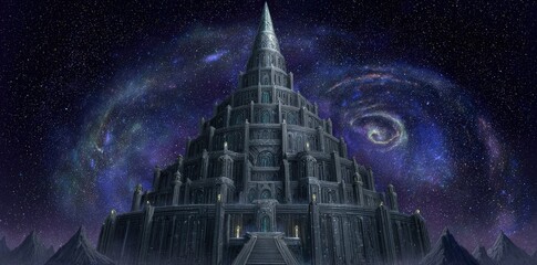 Majestic Stone Castle Under Starry Night Sky