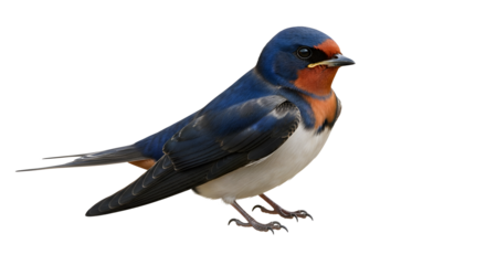 Barn swallow perched detailed plumage and vibrant colors isolated on a white background