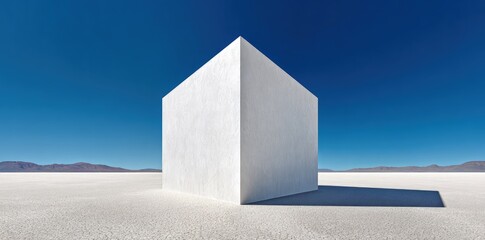 White Cube Structure In Desert Landscape