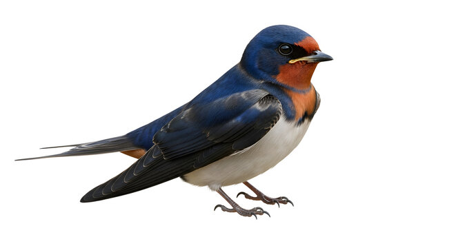 Barn swallow perched detailed plumage and vibrant colors isolated on a white background