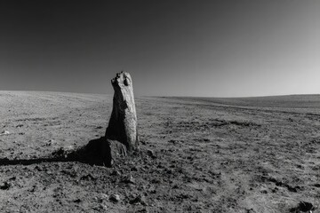 Monochrome Stone Sculpture In Desert Landscape