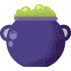 Purple Cauldron Overflowing With Green Bubbling Potion And Bubbles Over Transparent Background