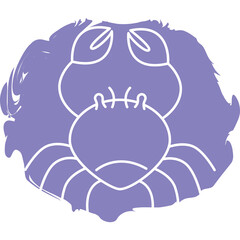 Purple Crab Silhouette with White Outline on Transparent Background Zodiac Cancer Symbol Simple Vector Graphic Illustration