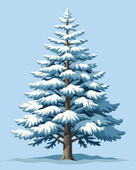 Tall Snowy Pine Tree in Winter – Detailed Seasonal Nature Vector