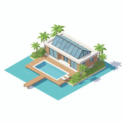 Isometric 3D Private Island Luxury Villa with Pool