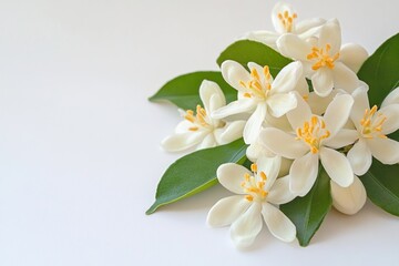 Obraz premium A vibrant bouquet of white flowers with yellow centers, arranged in a loose, natural style on a white background.