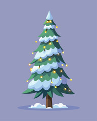 “Christmas Pine Tree with Golden Star Garland Vector”