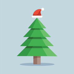 “Simple Christmas Pine Tree with Santa Hat Vector Design”