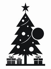 “Christmas Pine Tree Silhouette with Ornaments Vector”