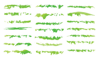 Collection of Green Watercolor Brush Strokes and Paint Swatches — Hand-Painted Artistic Lines and Textured Paint Elements