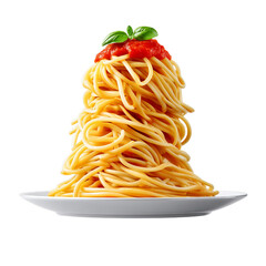 Delicious plate of spaghetti topped with tomato sauce and fresh basil.