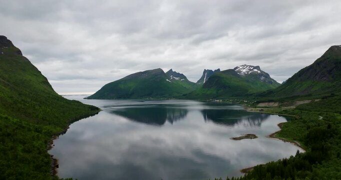 Bergsbotn Viewing Platform - Bergsfjorden Fjord On The Island Of Senja In Northern Norway. Wide Shot