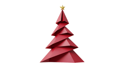 Geometric Red Christmas Tree With Gold Star On Top Isolated On Black Background