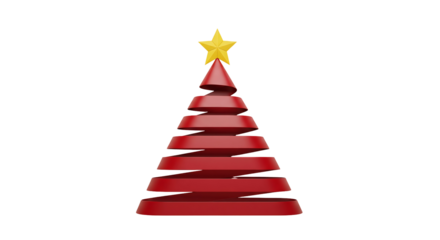 Modern Red Christmas Tree With Gold Star On Black Background Festive Holiday Decoration