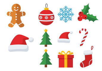 Festive Christmas Icons: Gingerbread Man, Ornaments, and Holiday Decorations.