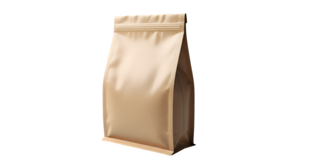 A blank brown paper stand up pouch with a resealable zipper closure isolated on transparent background