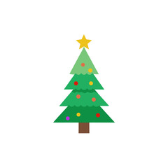 Festive decorated christmas tree flat design vector graphic