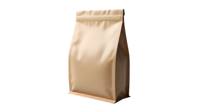 A blank brown paper stand up pouch with a resealable zipper closure isolated on transparent background - Powered by Adobe