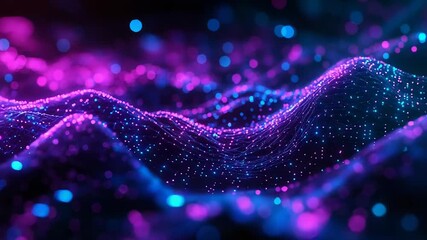 Digital data network wave flowing glowing particles - Powered by Adobe