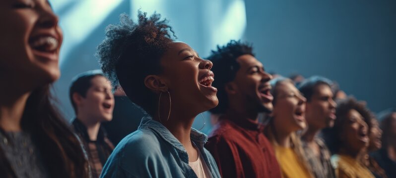 The Choir Singing Joyfully on Stage During a Vibrant Live Performance