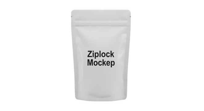 Blank white ziplock pouch mockup with text ziplock mockup for product packaging design and branding isolated on transparent background