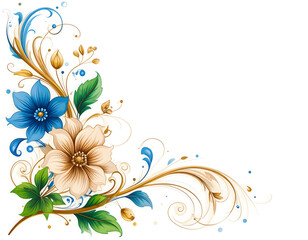 Abstract floral background illustration with blooming pink flowers, leaf pattern, and swirls for spring or summer design decoration