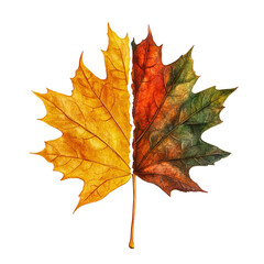 Fototapeta premium Capture the essence of autumn with a vibrant maple leaf, showcasing nature's stunning transition from summer greens to rich fall colors in one captivating image
