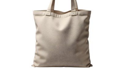 Natural woven canvas tote bag with textured pattern and handles isolated on transparent background