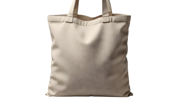 Natural woven canvas tote bag with textured pattern and handles isolated on transparent background