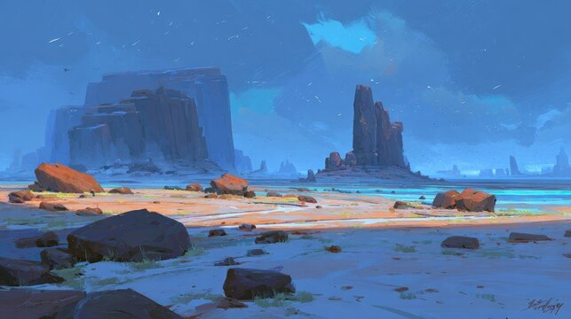 Pixelated Coastal Landscape At Night