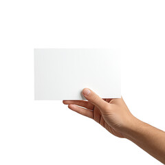 Obraz premium Hand holds blank white horizontal card against black background