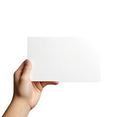 Obraz premium Hand holding a blank, horizontal white card against black backdrop