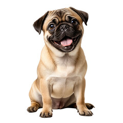 Obraz premium Happy fawn pug with a short muzzle sitting, tongue exposed
