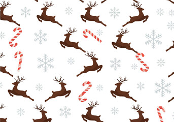 Festive Christmas Reindeer, Candy Canes, and Snowflakes Pattern Design