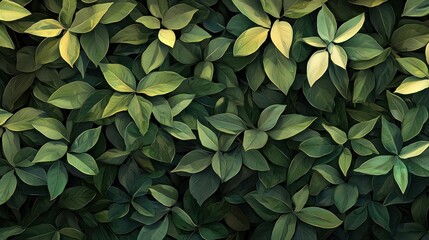 Vibrant Green Foliage Pattern with Painterly Texture, A Lush Botanical Background Featuring Overlapping Leaves and Organic Shades of Green